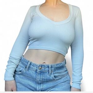 Urban Outfitters Blue Ribbed Fitted Crop Top